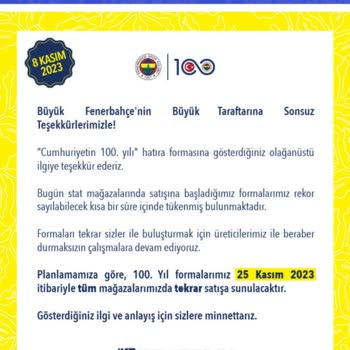 Fenerium.com Un 100. Yıl Formalarını Göndermemesi