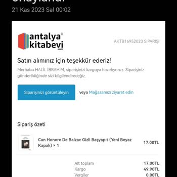 Antalya Kitabevi Ürünün Kargoya Verilmemesi