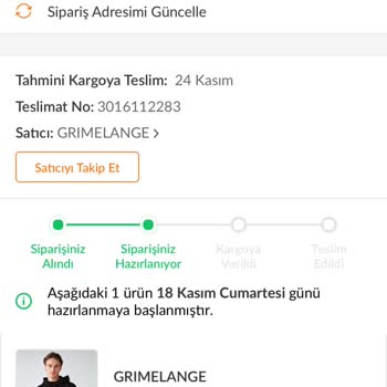Grimelange 10 Gündür Siparişim Kargolanmıyor