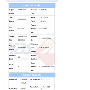 Aras Kargo Kargomun Bulunmasını Talep Ediyorum