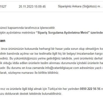 Vatan Bilgisayar Ankara Söğütözü Şubesi 8 Gündür Kargoya Vermiyor