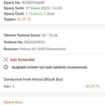 Trendyol GO Siparişim Teslim Edilmemesine Rağmen Param İade Edilmiyor
