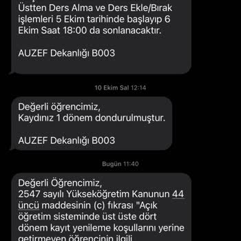 İstanbul Üniversitesi Dondurulan Kaydımı Silen AUZEF