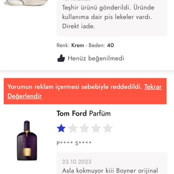 Boyner Tom Ford Velvet Asla Kokmuyor Sahte Olduğunu Düşünüyorum
