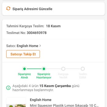 English Home Belirtilen Sürede Kargoya Verilmemesi