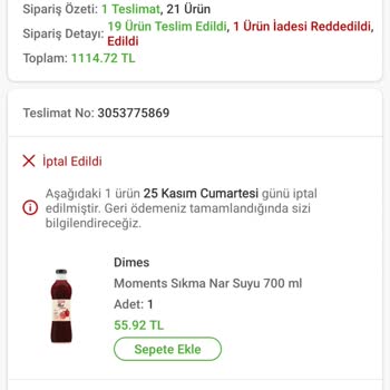 Migros Market Eksik Sipariş