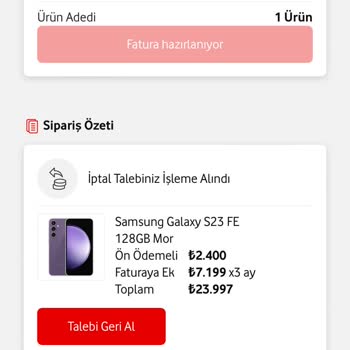 Vodafone Stok Nedeniyle İptal Edilen Ürünün Ön Ödemesini Alamıyorum