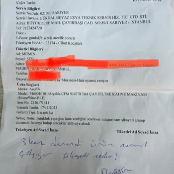 Arçelik Sarıyer Yetkili Servis Ürün Ve Müşteri Mağduriyeti.