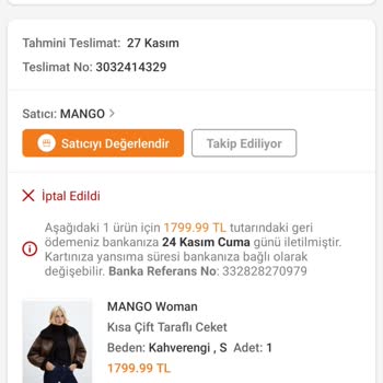 Trendyol Siparişim İptal Edildi