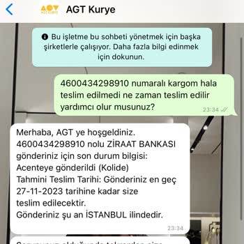AGT Kurye (aynigunteslim.com) AGT Kargom Günlerdir Teslim Edilmiyor