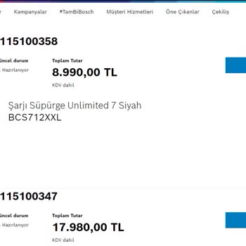 Https://www.bosch-home.com.tr Siparişlerimi 10gün Sonra İptal Etti!