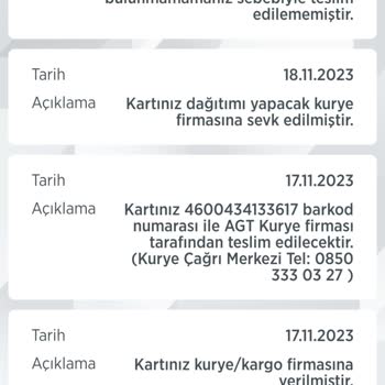 AGT Kurye (aynigunteslim.com) Ziraat Bankası Kartı Teslim Edilmedi
