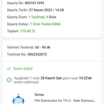 Sırma Su Teslimat Yapmadı