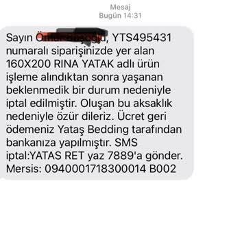 Yataş Yatak Sipariş İptali