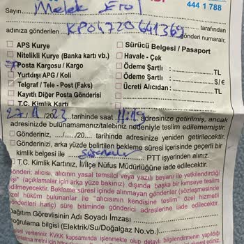PTT Kargo Kargom Evde Yokmuşum Gibi Geri Götürülmüş