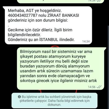 AGT Kurye (aynigunteslim.com) Kargom Nerede? Acil Dönüş Bekliyorum!