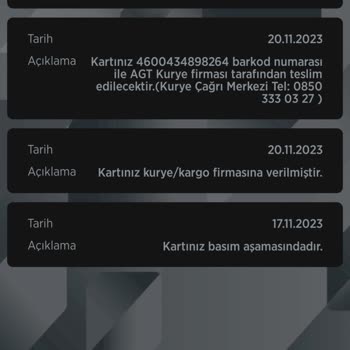 AGT Kurye (aynigunteslim.com) Ziraat Kartım Gelmiyor