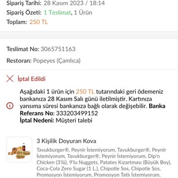 Trendyol GO Sipariş Teslim Edilemedi