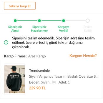 Aras Kargo Dağıtıma Çıkmayan Sipariş