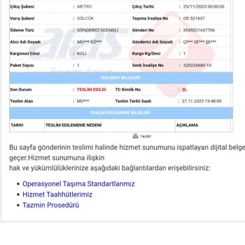 Aras Kargo Kargo Teslim Edilmedi