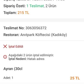 Trendyol Yemek Siparişimin İptal Edilmesi