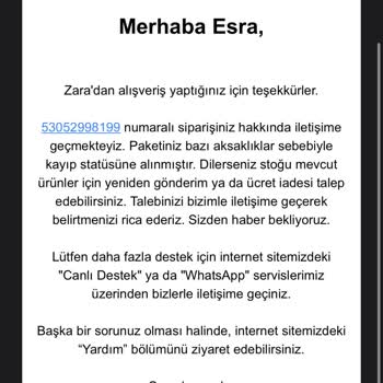 Zara Teslimat Yanlış Ürün