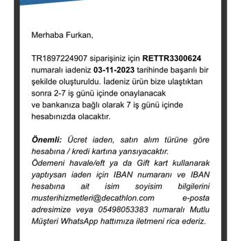 Decathlon Para İadesi Ödenmedi