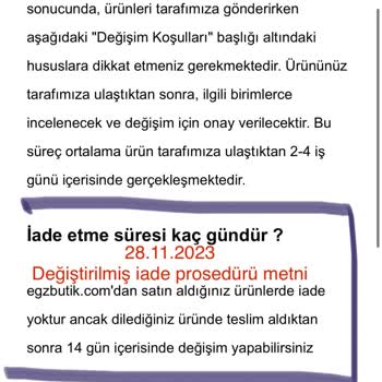 Egz Butik Para İademi Yapmıyor!