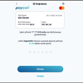 Paycell Kart- D&R Sitesinde 3D Doğrulama Mesajı Gelmiyor