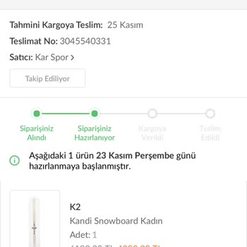 Karspor İndirimde Aldığım Board Kargolanmadı. Stoklar Tükendi. Mağdurum.