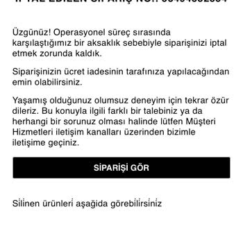 Zara Siparişim İptal Edildi