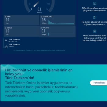 Türk Telekom İnternet ÇALIŞMIYOR, HIZ Testinde Olarak O,5 MB Hızında