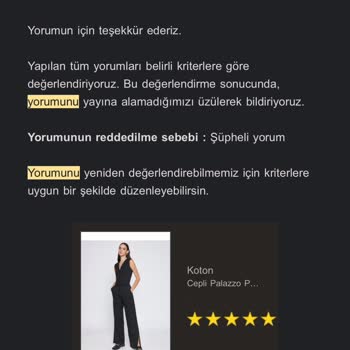 Trendyol Yorum Değerlendirme Red Ediliyor