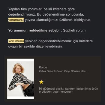 Trendyol Yorum Değerlendirme Red Ediliyor