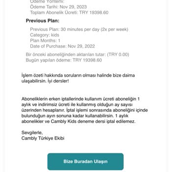 Cambly Kids Bilgim Dışında Kredi Kartıyla Yüklü Abonelik Yapılmış