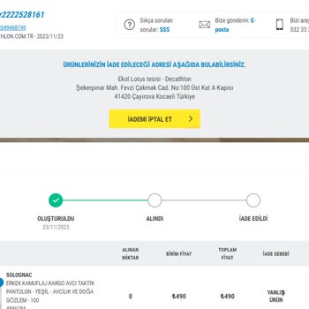 Decathlon İade Edilen Ürün Teslim Olmasına Rağmen Teslim Olmamış Gibi Gözükmesi