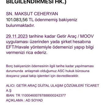 Getir Araç Kiralama Fatura Ve İsim Yanlışlığı