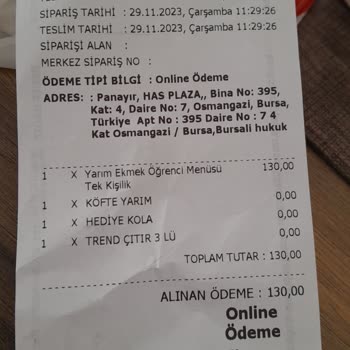 Köfteci Yusuf Getir'de Beklenmeyen Ürün Hayal Kırıklığı