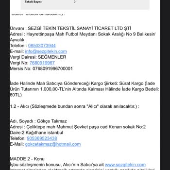 Sezgi Tekin İnternet Alışveriş İadesi