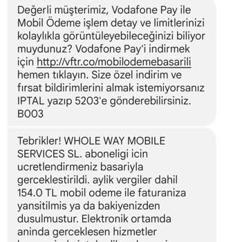 Vizyon Elektronik Para Vodafone Kartım Üzerinden Abonelik Başlatılmış