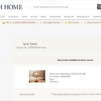 English Home Sitesi Ürünümü Yollamıyor, İptal Ve Para İadesi Yapmıyor!