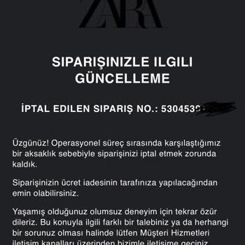 Zara Sipariş İptal Olması