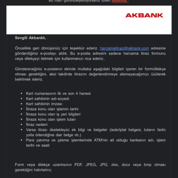 Akbank Harcama İtiraz Dilekçesi