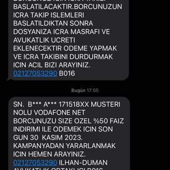Vodafone Haciz Mesajı İ**** D**** Hukuk Bürosu Mesajı
