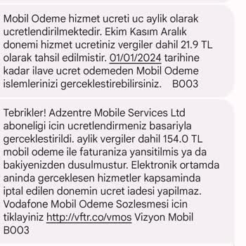 Bilgim Dışında Vodafone Mobile Ödeme Aracılığı İle Abonelik Yapıldı