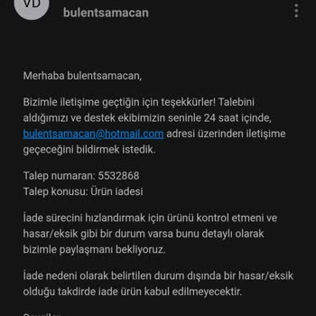 Vivense İade Sürecinin Başlamaması
