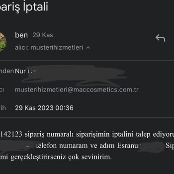 Mac Cosmetics Mac Sipariş İptali Gerçekleşmiyor