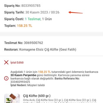 Komagene Yemek Siparişim 2 Saat Teslim Edilmedi