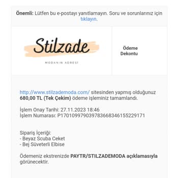 Stilzade Moda Sipariş Teslim Edilmedi