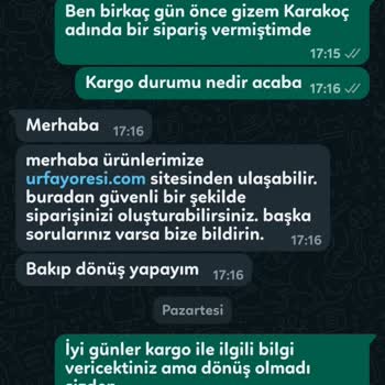 Urfayoresi.com Siparişin Gönderilmemesi Ve Bilgi Alınmaması